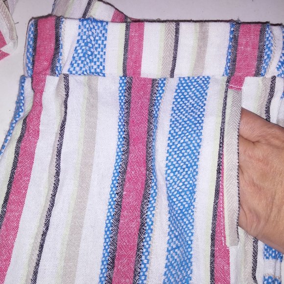 Caffe Marrakesh Set Medium Tie Front Top Capri Pink Blue White Linen Ble…‎ - Picture 7 of 12